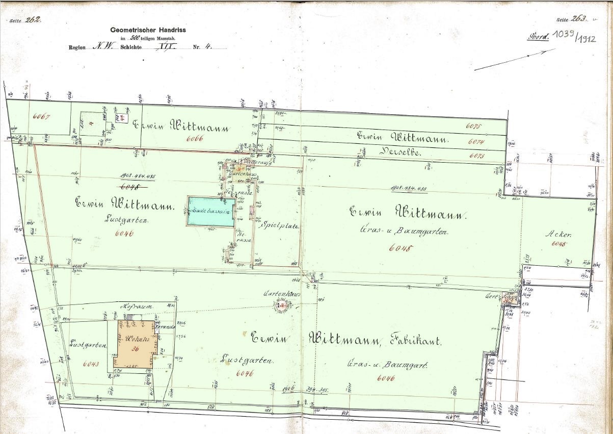 Grundstücksplan 1912 farbig